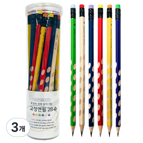 투코비 코마 삼각그립 교정연필 2B, 혼합색상, 108개