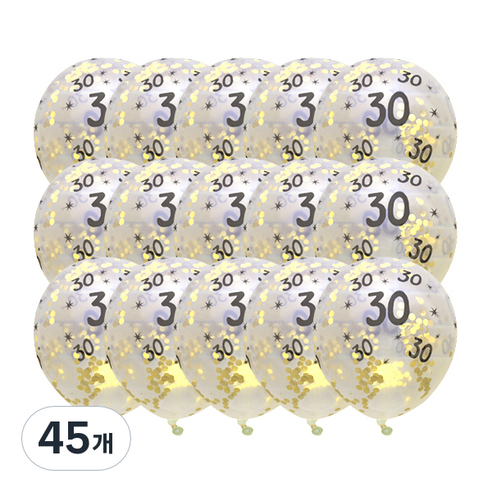 마켓감성 생일파티풍선 숫자 스팽글, 골드(숫자30), 45개