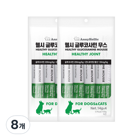 애니홀릭 반려동물 헬시 글루코사민 무스 영양제, 4회분, 치킨, 8개