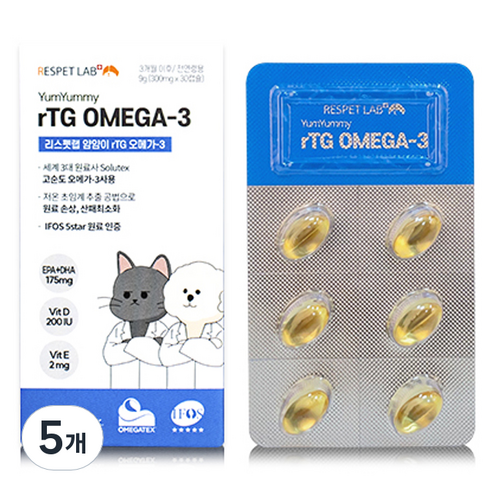 리스펫랩 반려동물 얌얌이 rTG 오메가3 30p, 5개, 면역력 강화