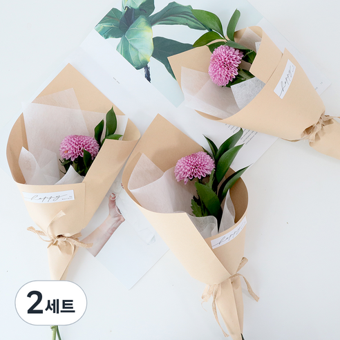 모리앤 생화 부담없는 1송이 꽃다발 퐁퐁 3개, 퍼플, 2세트