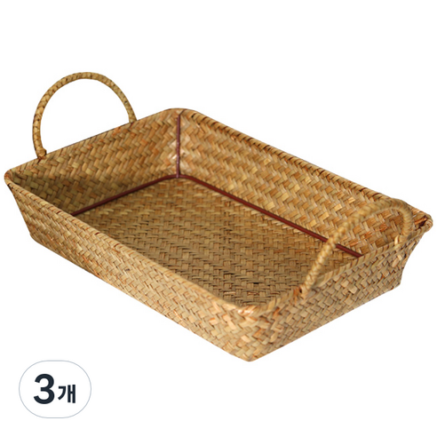 메이퀸 내일의공간 손잡이 라탄바구니 소형 30 x 20 x 6 cm, 네츄럴, 3개