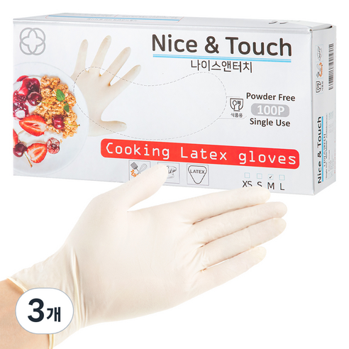 나이스앤터치 요리용 라텍스장갑, 중(M), 3개
