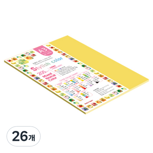 종이문화 SN 스타일리쉬 노멀 두꺼운 혼합색지 205g 12 Vivid Tone, 26개, A3