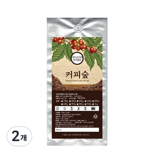 커피숲 에티오피아 예가체프 원두, 홀빈, 200g, 2개