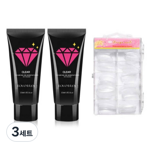 고고블랑 네일연장 폴리젤 30ml 세트, 폴리젤 클리어핑크 2p + 연장팁 일반형 100p + 구성품 3종, 3세트