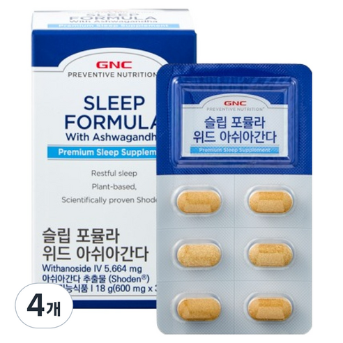 GNC 슬립 포뮬라 위드 아쉬아간다 30정, 4개, 18g