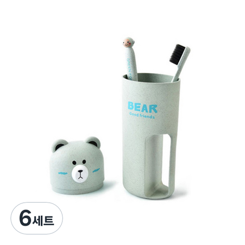 휴대용 곰돌이 양치컵 + 칫솔 2p 세트 그린 164g, 6세트