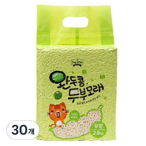 데이스포 고양이 완두콩 두부모래, 2.8kg, 30개, 무향
