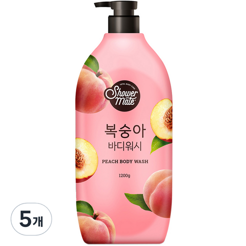 샤워메이트 복숭아 바디워시 과일향, 1200g, 5개