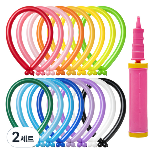 조이파티 조이벌룬 260 레인보우 풍선 100p + 손펌프 세트, 풍선(랜덤발송), 손펌프(핑크), 2세트