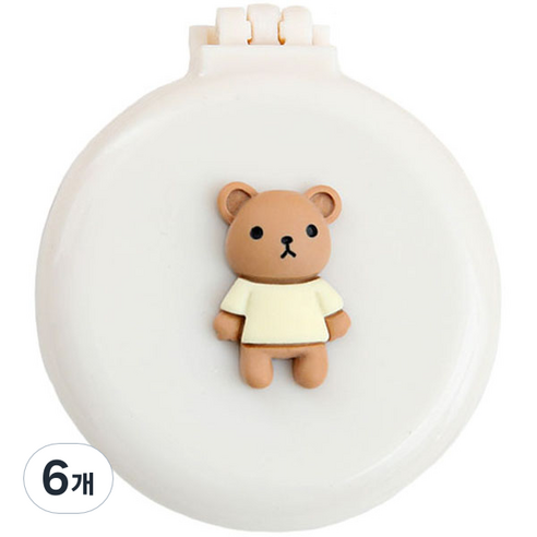 로새 마카롱 곰돌이와 토끼 에어 쿠션 거울 빗, 곰돌이 화이트, 6개