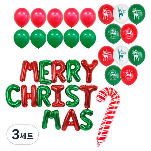 파티쇼 크리스마스 메시지 MERRY CHRISTMAS 케이스 풍선 세트, X MAS루돌프(풍선), 3세트