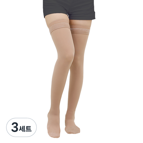 원더워크 의료용 압박스타킹 발가락막힘 베이지, 3개, 허벅지형