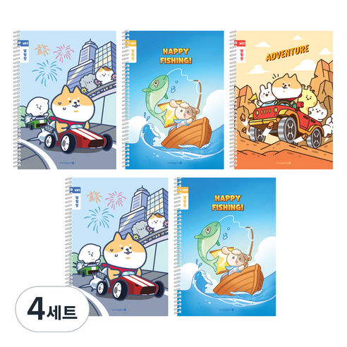모닝글로리 채움노트 초등 스프링 노트 알림장 넓은칸 3종 + 랜덤발송 2p 세트 A, 댕댕이레이싱, 대어, 댕댕이어드벤처, 4세트