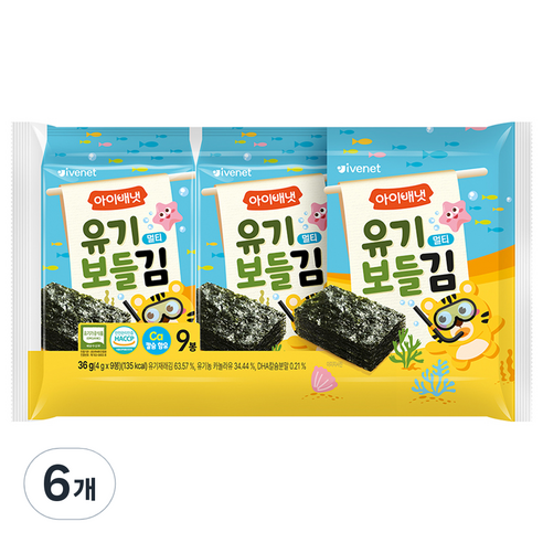 아이배냇 유기 보들김 멀티 9p, 김맛, 36g, 6개