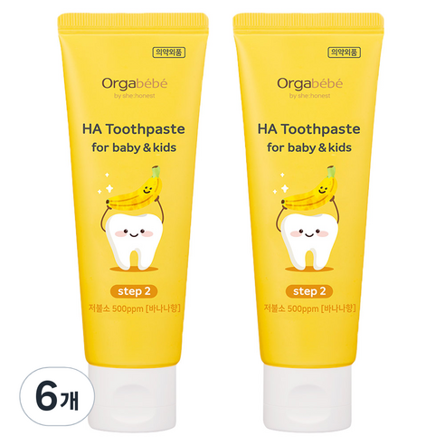 오가베베 유아용 HA 저불소 500ppm 치약 바나나맛, 60g, 6개