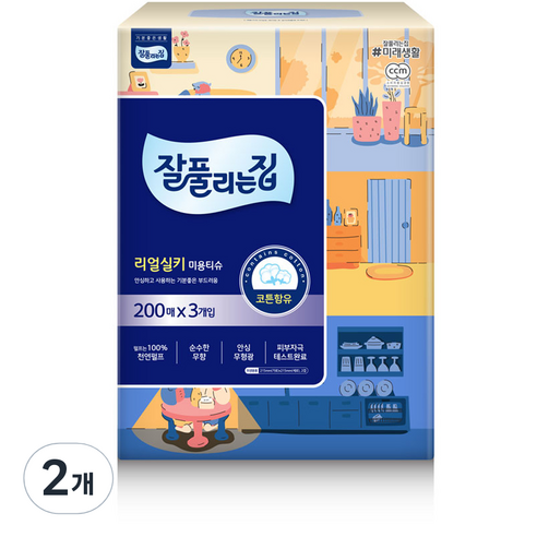 집들이선물  잘풀리는집 리얼 실키 천연펄프 미용티슈, 200매, 6개