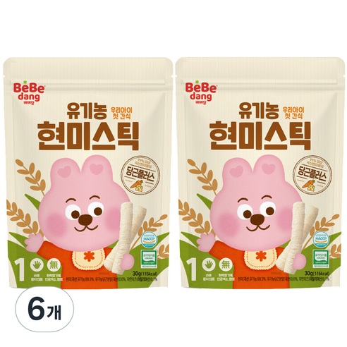 베베당 유기농 현미스틱 당근플러스, 고소한맛, 6개
