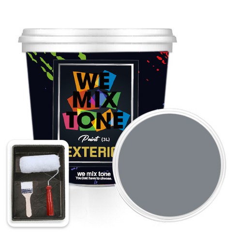 WEMIXTONE 외부용 EXTERIOR 페인트 3L + 붓 + 로울러 + 트레이 세트, WMT0123P01(페인트), 1개