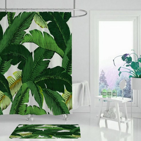 녹색잎패턴 샤워커튼 TYPE9 180 x 200 cm, 1개