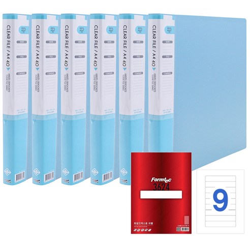 희망사무포인트 보급형 클리어화일 A4 Hf157 40매 6p + 폼텍 3624 화일 인덱스용 라벨 20p, 하늘, 1세트