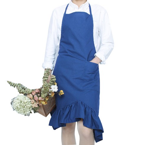 네이처안 린넨 프릴 앞치마, 블루, 1개
