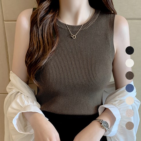 엘쏘 여성용 데일리 골지 민소매 나시티