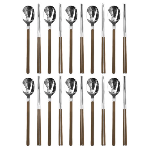 윌리브 국내산 304스텐 드고아 세라믹 수저 10벌 세트, 초콜릿, 숟가락 10p + 젓가락 10p