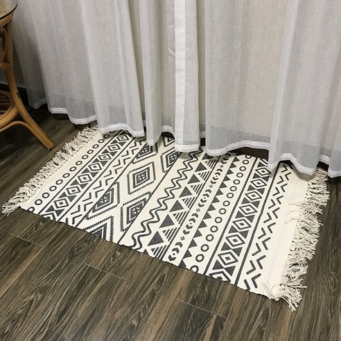 마켓에이 린넨 북유럽패턴 태슬 카펫 매트, TYPE 02