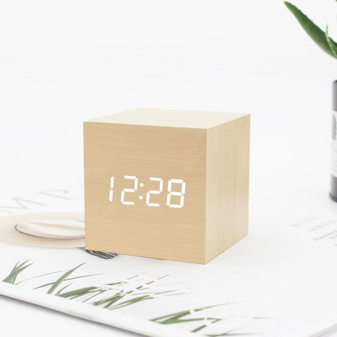 촘스토리 LED 인테리어 탁상시계 D6029, 블랙우드 그린LED