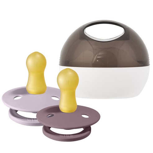 BIBS 컬러 고무 쪽쪽이 2종 + 아우터 케이스 세트, 1단계, 헤더, 더스키라일락
