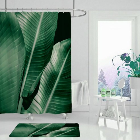 녹색잎패턴 샤워커튼 TYPE4 180 x 200 cm, 1개