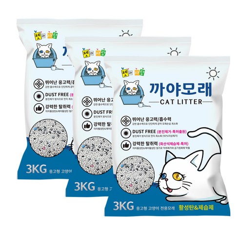 펫과사람 먼지없는 벤토나이트 고양이 까야모래 활성탄 앤 제습제, 3kg, 6개