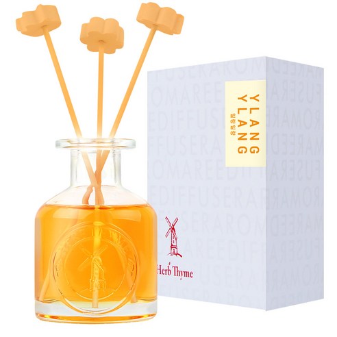 허브타임 NEW 실내용 디퓨저 130ml + 플라워 석고 랜덤발송 4p + 섬유스틱 5p 선물세트, 일랑일랑, 1세트