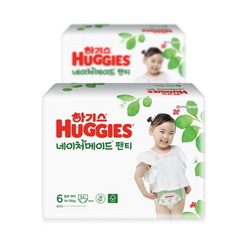 하기스 NEW 네이처메이드 팬티형 기저귀 여아용 점보형 6단계(17kg~), 68매