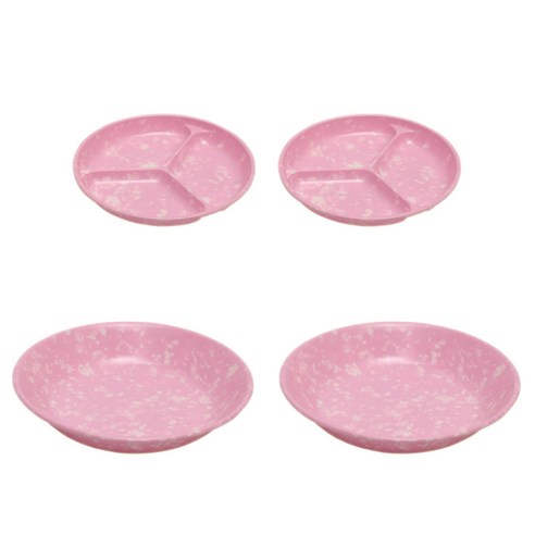 DM 감성 분식 샐러드볼 2p + 3단 접시 2p 세트, 핑크