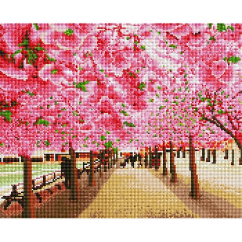 비바셀 캔버스형 보석십자수 DIY 세트 40 x 50 cm, 벚꽃길, 1세트