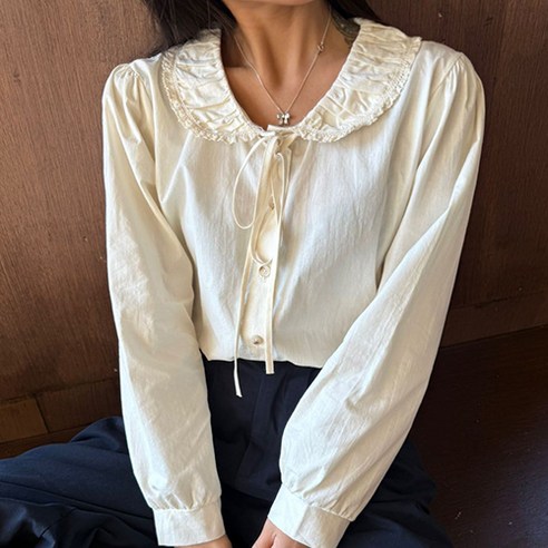 라라온 여성용 면 라운드 카라 셔링 블라우스 TSP1768