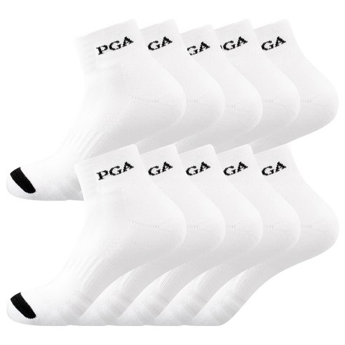 PGA 남성용 골프 스포츠 쿠션 단목 양말 10족 세트 PGAM-17, 화이트
