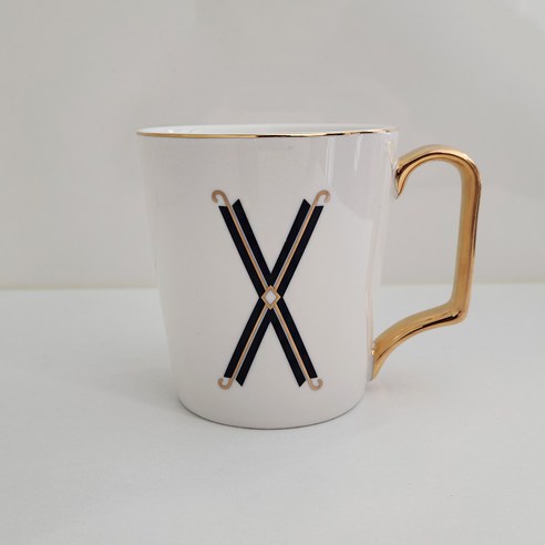 위플립 골드 이니셜 알파벳 머그컵 350ml, X, 1개