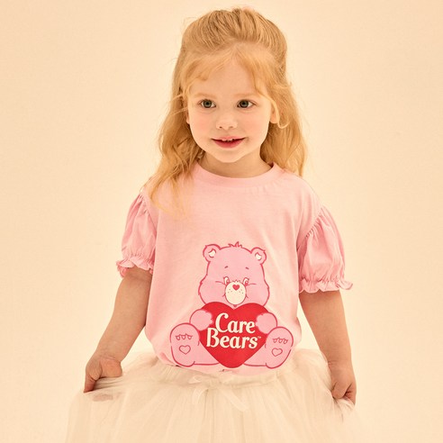 케어베어 여아용 러브어랏베어 핑크하트 티셔츠