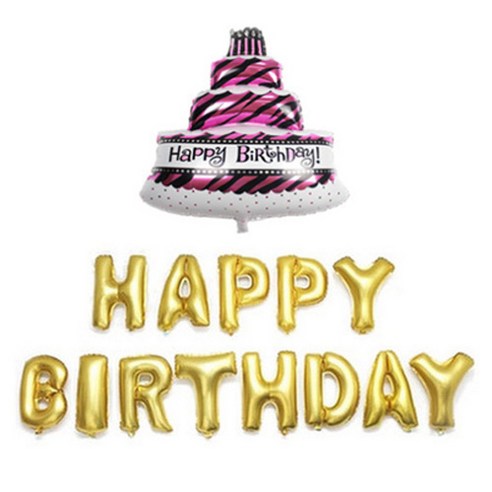이모쿠비 생일파티풍선 케이크 가랜드세트, 골드, 1세트