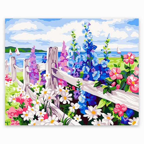 케이엠엘리홀딩스 DIY 3D 원형 보석십자수 일체형 캔버스 액자 50 x 40cm, 꽃과바다, 1개