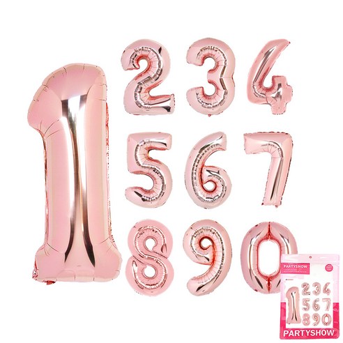 파티쇼 숫자 은박풍선 중형 0 + 1 + 2 + 3 + 4 + 5 + 6 + 7 + 8 + 9 세트, 로즈골드, 1세트