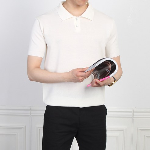 더마인드 남성용 MD 린넨 반팔 카라넥 니트