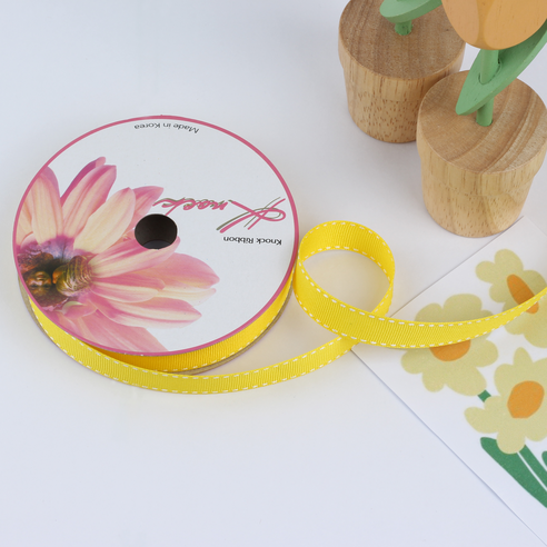 골직 스티치 리본 15mm, 노랑 + 백색, 2개, 15m