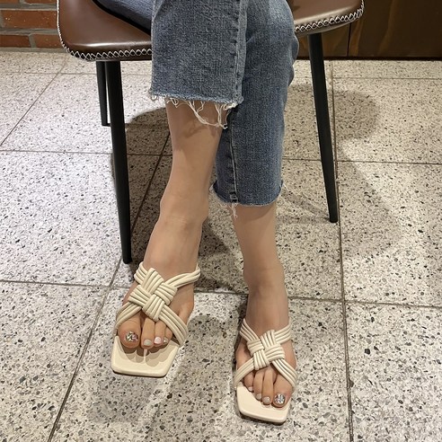 폭스나인 여성용 여름 뮬 꼬임 슬리퍼 SN007