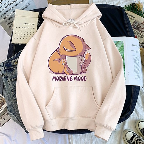 MORNING MOOD 귀여운 프린팅 기모 임산부 후드티