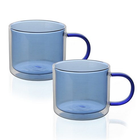 벨르디자인 이리스 내열 유리 머그컵 260ml, 블루, 2개